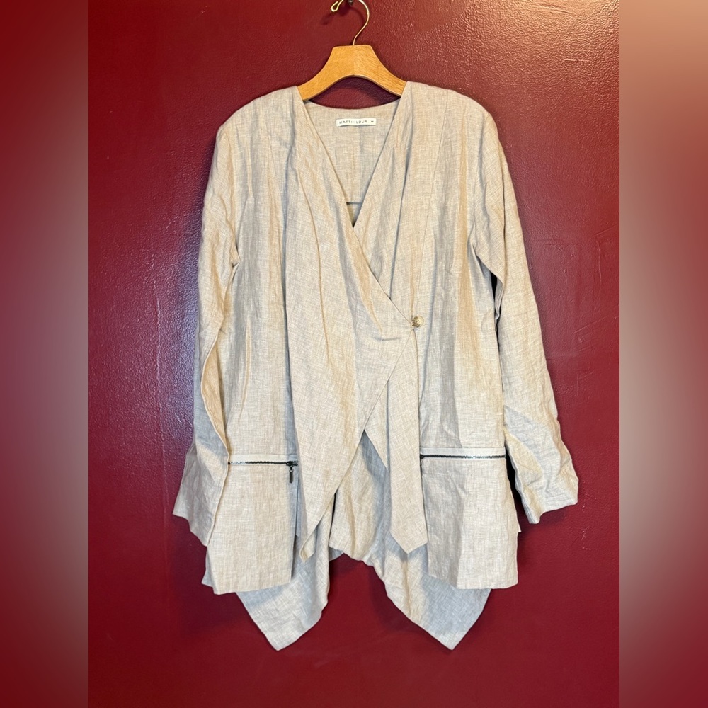Matthildur Linen Asymmetrical Wrap Jacket‎ L/XL  Icelandic Design Quiet Luxury